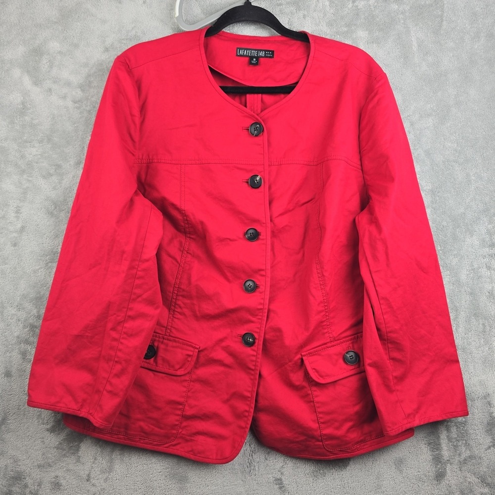 Lafayette 148 New York Barn Chore Jacket Festive Cherry Red Sz 18 Pockets Light